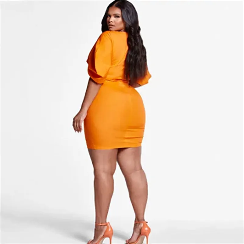 

WUHE Casual Pleated Two Piece Sets Hollow Out Deep V Neck Half Sleeve Crop Top and Slim Mini Skirts Party Club Summer Outfits