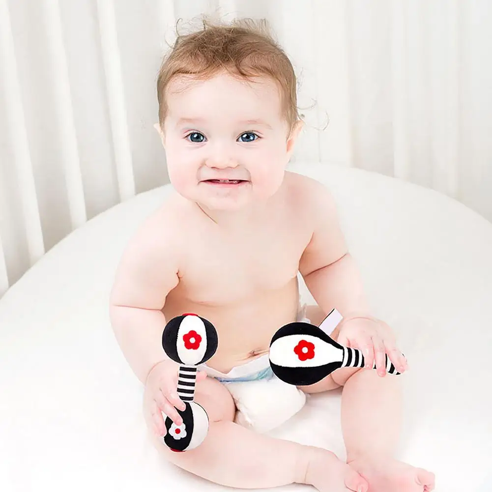 

Baby Vision Training Early Education Toy 0-1 Years Old Newborns Chasing Black White Sand Hammer Dumbbell Baby Rattle Comfort Toy