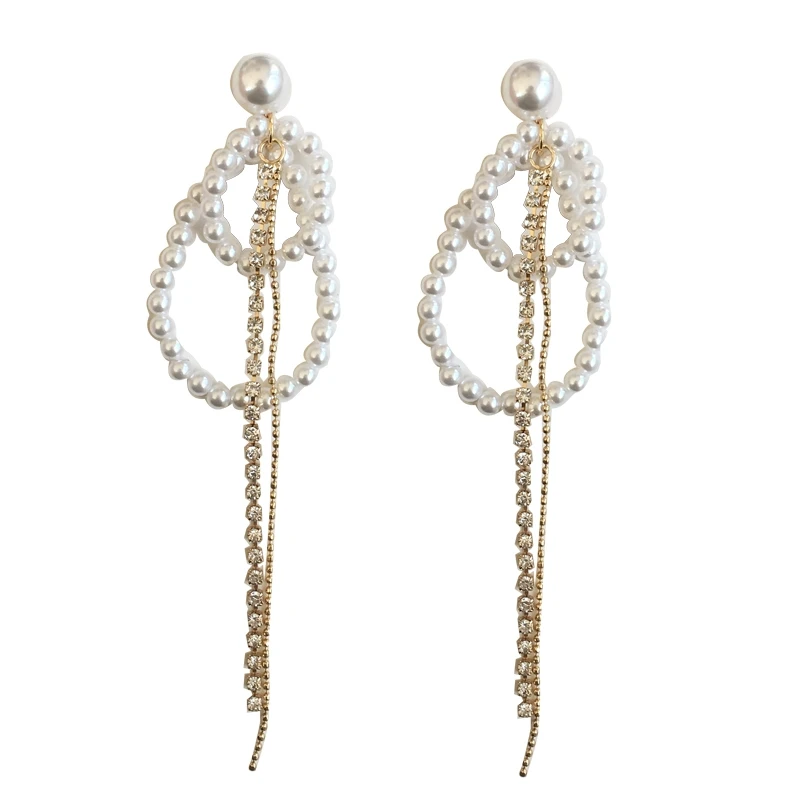 

S925 needle Fashion Jewelry Simulateld Pearls Earrings 2021 New Design Golden Plating High Quality Crystal Dangle Earrings Gift