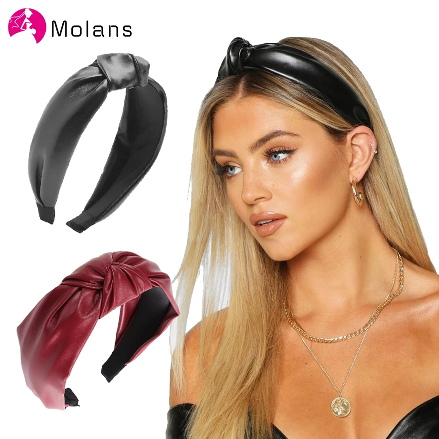 MOLANS PU Twist повязки с узелком кожаные повязки для волос средние повязки с узлом Модная Меховая повязка на голову обруч женские аксессуары для волос