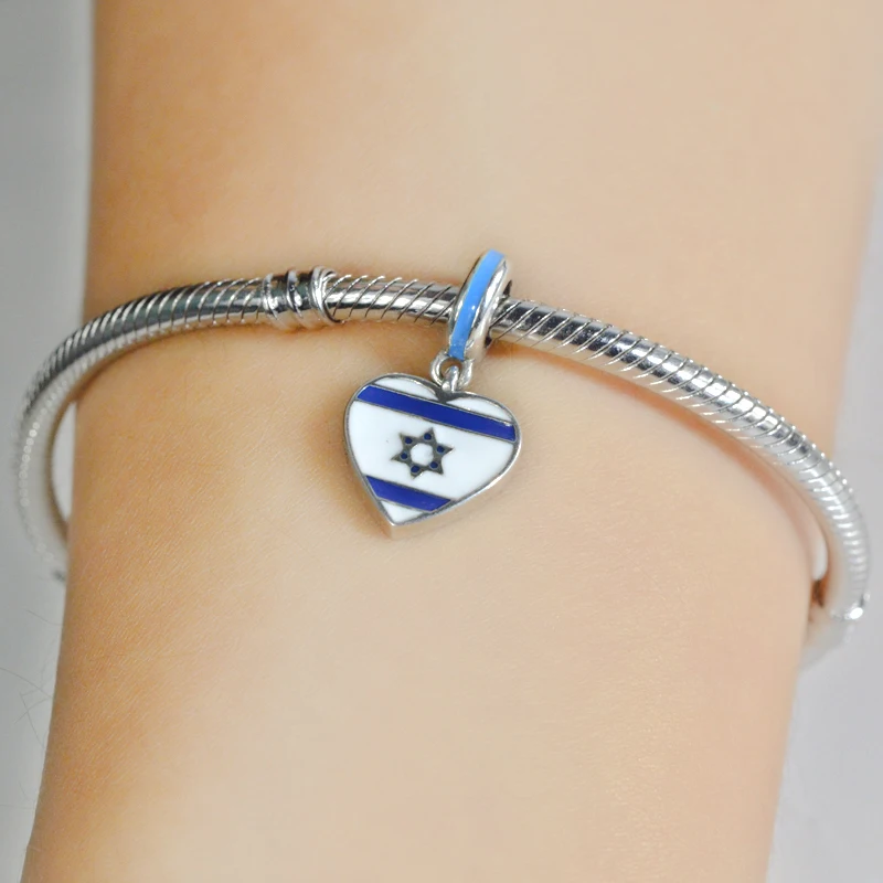 Шармы-подвески из серебра 925 пробы с эмалью в виде сердца и флага Израиля |