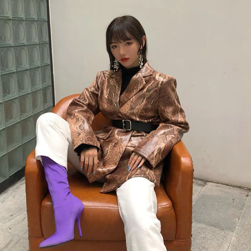 Женская кожаная куртка винтажная с длинным рукавом и поясом PY86|Кожаные куртки| |