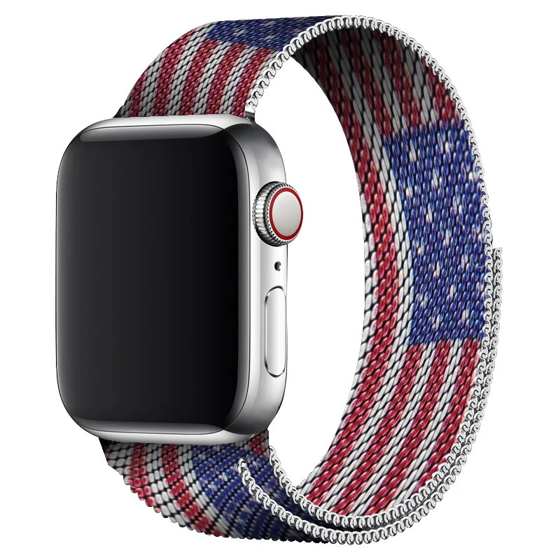 Milanese Loop Watch Band 44 мм флаг дизайн магнитный ремешок 40 мм для женщин браслет 38 мм для мужчин полосы 42 мм аксессуары для iwatch 4 3