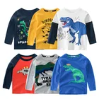 Футболки для мальчиков из 95% хлопка, весна-осень, топы с длинными рукавами, Детская толстовка с динозавром, Детские рубашки для мальчиков, одежда для мальчиков