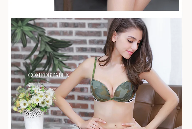 PAERLAN Sexy Bra Sets No Trace Vest-style Chest Gather Sexy Lingerie Front Buckle Without Steel Ring Green Camouflage Female