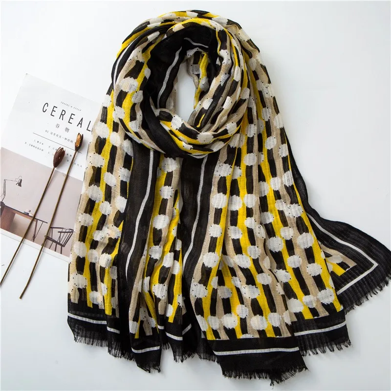 style 1 KYQIAO abrigos mujer invierno Женский Осенний японский стиль свежий длинный желтый белый горошек узор шарф глушитель echarpe femme - Цвет: style 1