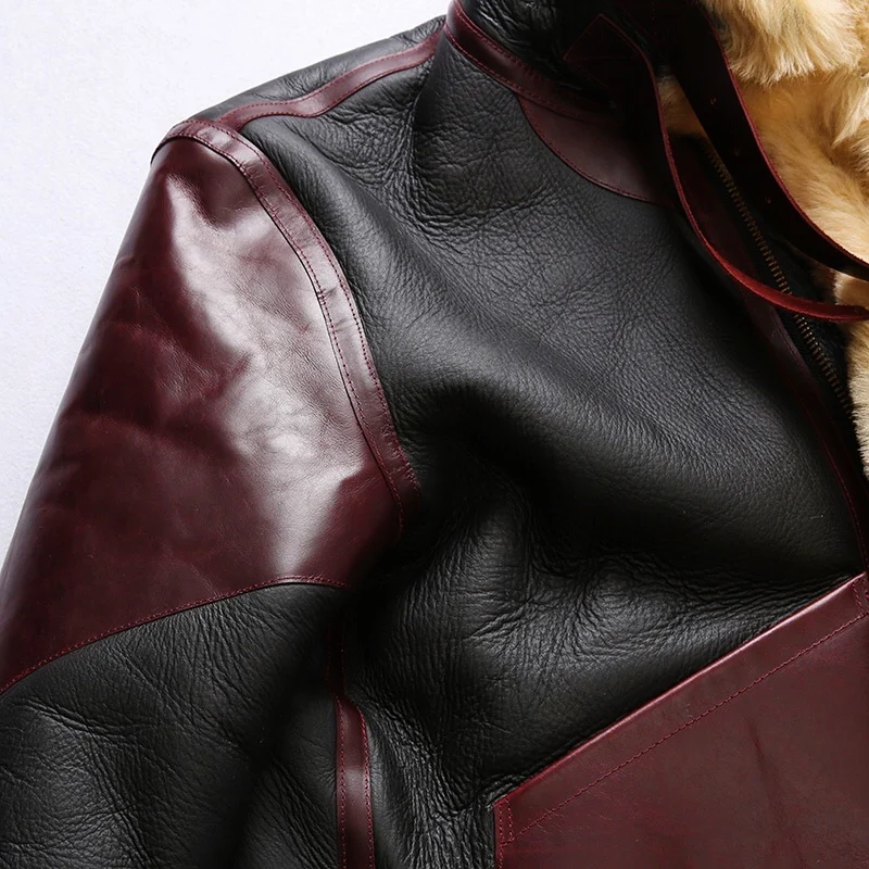 

BDB3 European US Size High Quality Super Warm Genuine Sheep Leather Coat Mens Big B3 Shearling Bomber Military Fur Jacket