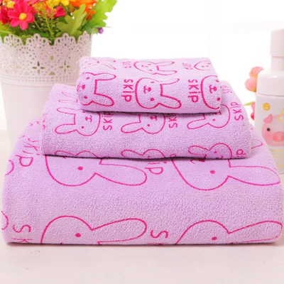 Light Purple Rabbit 3 шт. домашнее полотенце для ванной и взрослых, банное полотенце для детей, набор для лица, полотенце из микрофибры с мультяшным принтом, хлопковое мягкое уплотненное полотенце на присоске - Цвет: Light Purple Rabbit