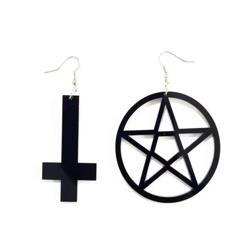 Акриловые висячие серьги в стиле хип хоп черные асимметричные с геометрическим