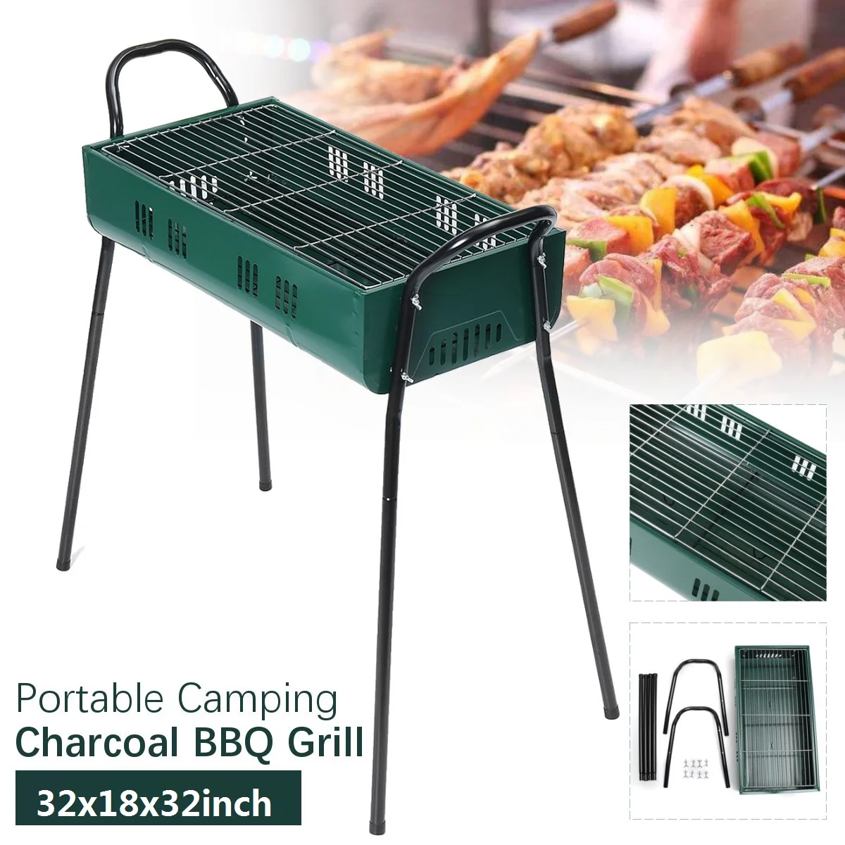 

Железный угольный гриль для барбекю, плита, портативные барбекю-грили для кебаба, патио, кемпинг на открытом воздухе, Кемпинг, сад, приготовл...