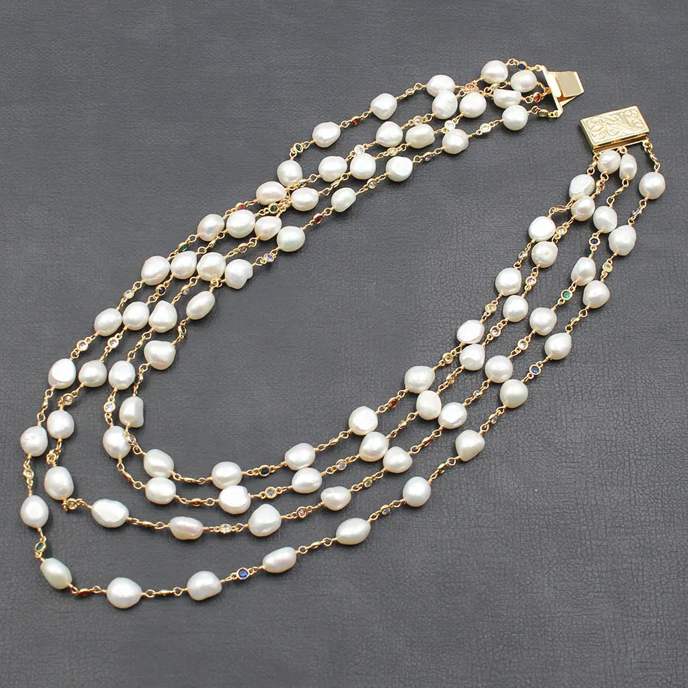 GG Jewelry 18 &quot4 пряди пресноводного белого жемчуга барокко многоцветный Цирконий