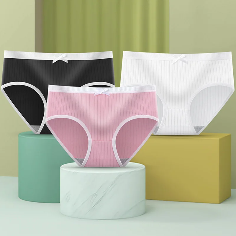 

Sexy Cotton Women's Panties Underwear Solid Bow Mid Waist Underpants Briefs Breathable Comfortable Female Intimate Lingerie M-XL