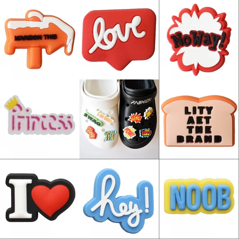 Модное короткое предложение, 10 шт., популярная фраза OMG Hey Noob Bang Super Love No Way Princess Love, для взрослых, для женщин и мужчин, сандалии с орнаментом