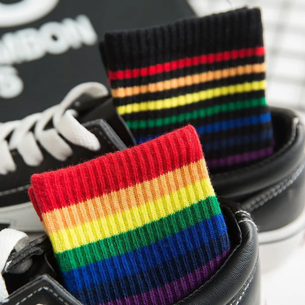 Носки женские хлопковые в полоску смешные милые свободные Цветные дизайнерские