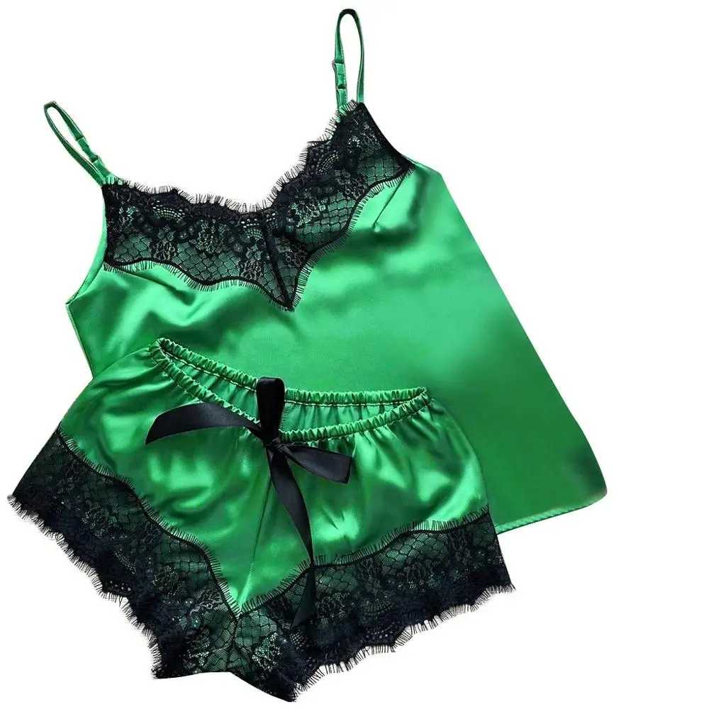 2020 женская Сексуальная атласная пижама на бретельках нижнее белье кружевная
