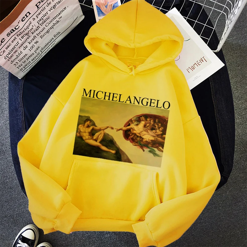 Michelangelo Aesthetic Art Oil Painting Print Hoodies Sweatshirts Women Harajuku Fun Vintage Pullovers Warm Pocket Hoodie Jacket