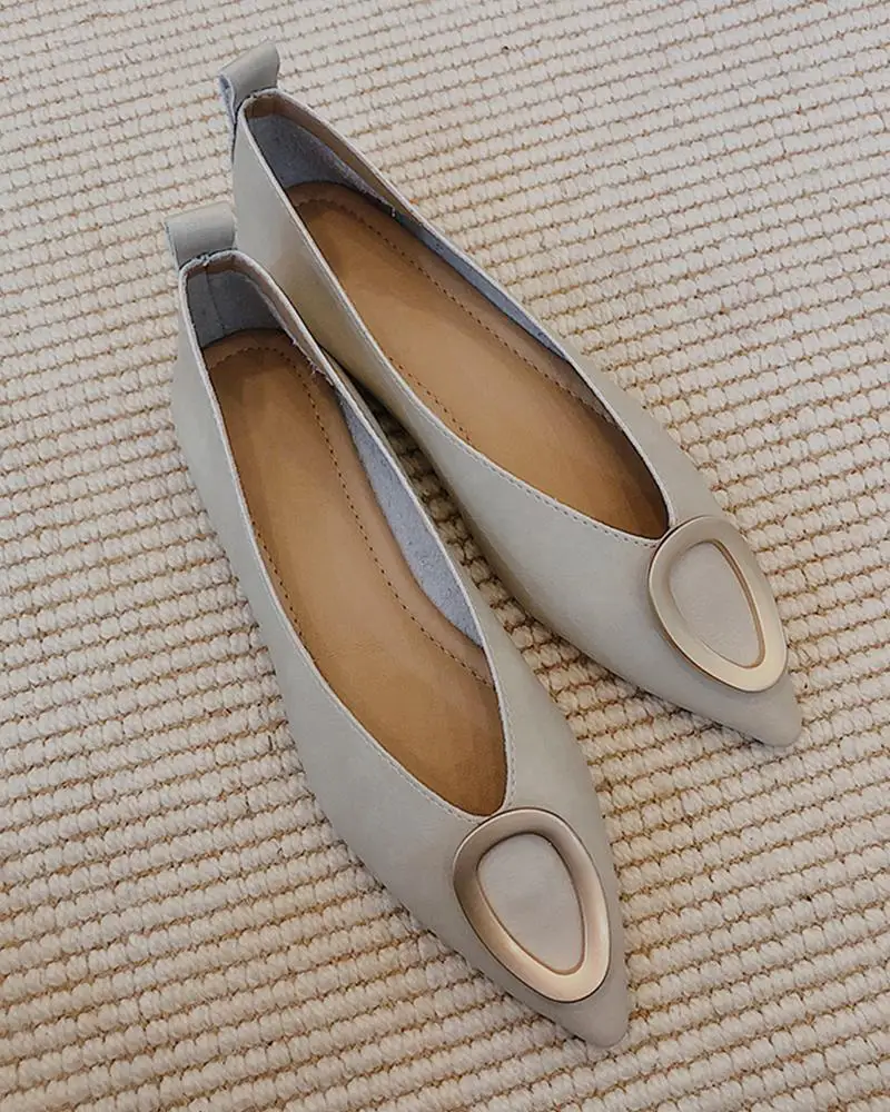 

Decorative Buckle Pointed Toe Flats faux leather slip on