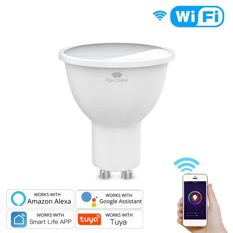 

Умная Светодиодная лампа Tuya GU10 с поддержкой Wi-Fi, 2800-6200K, 4,5 Вт