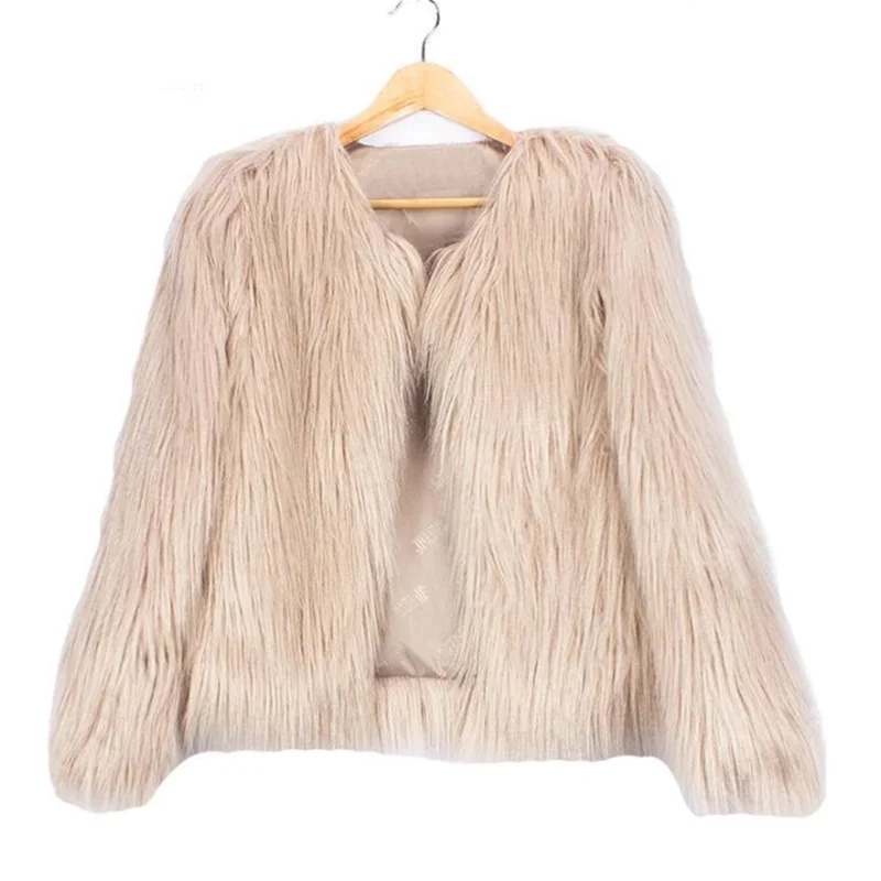 Autumn Winter Furry Faux Fur Coat Women Fluffy Warm Long Sleeve Female Outerwear Coat Jacket Hairy Collarless Overcoat images - 6