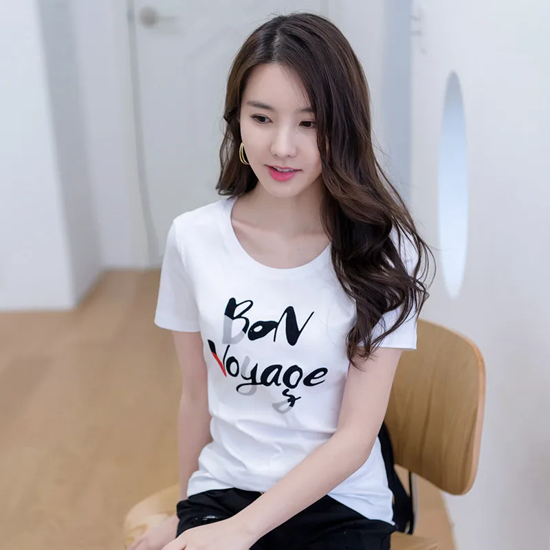 

21 summer T-shirt women's round neck tank top women's T-shirt tops British style simple game basic Harajuku T-shirt