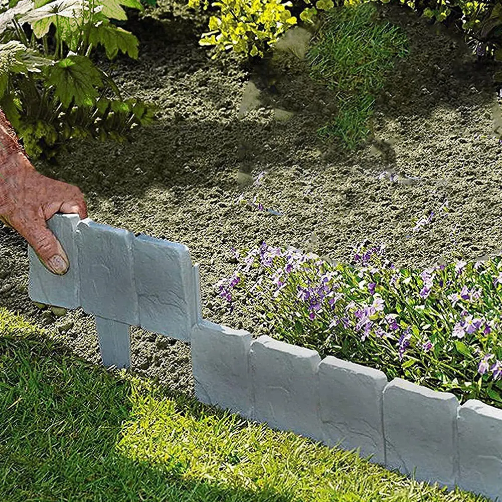 

20PCS Folding Landscape Stone Effect Lawn Edging Plastic Garden Palisade Grounding Fence Plant Border For Flower Bed 3 Colors