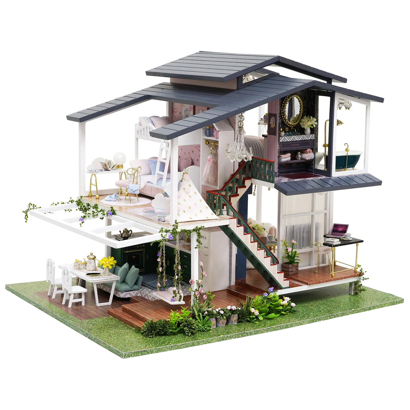 

DIY Handcraft Creative Doll House Furniture Mini Wooden Romantic Garden Villa