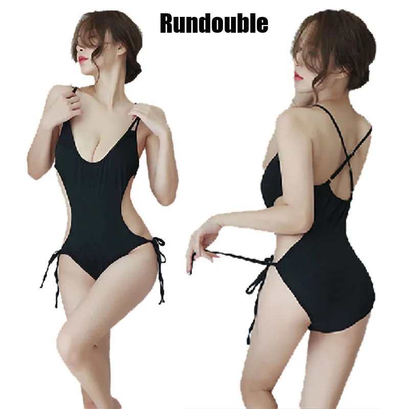 

Women's Black On Piece Bodysuit Swimwear Sexy Ladies Deep V Teddy Underwear Erotic Cross Back Halter Nightwear Lingerie Pajamas