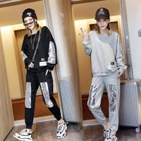 two piece leisure sports suit womens autumn and autumn new long sleeved round neck sweater sports pants loose two piece suit
