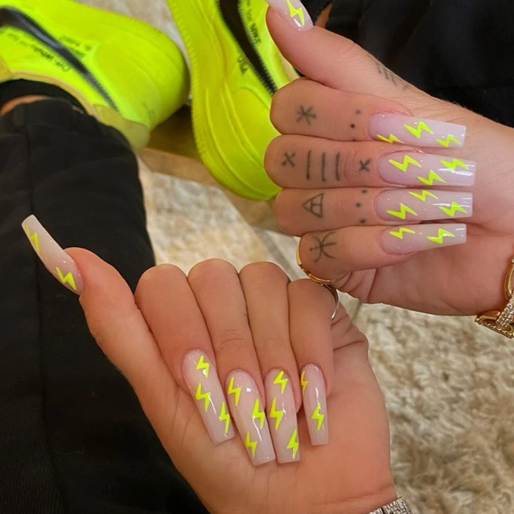 

2021 24Pcs Detachable Butterfly Rhinestone French Ballerina False Nails Artificial Coffin Full Cover Fake Nails With Glue