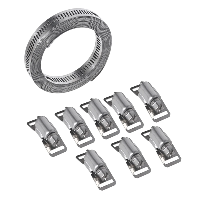 

Adjustable Stainless Steel Hose Clamp Set w/ Manual 12 Feet Strap + 8 Fasteners