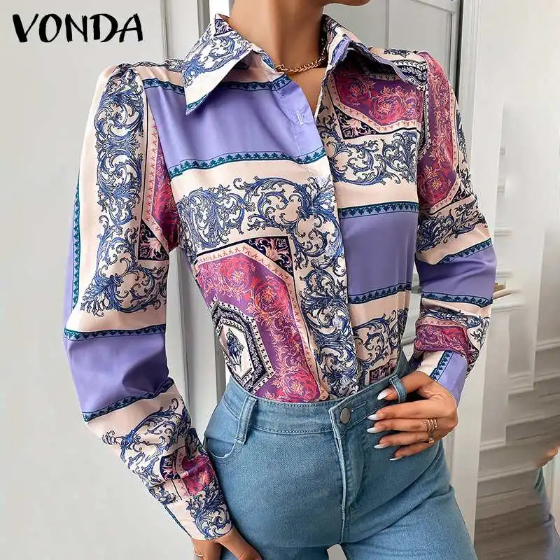 

Рубашка VONDA Женская с длинным рукавом, на пуговицах, с лацканами, 2021