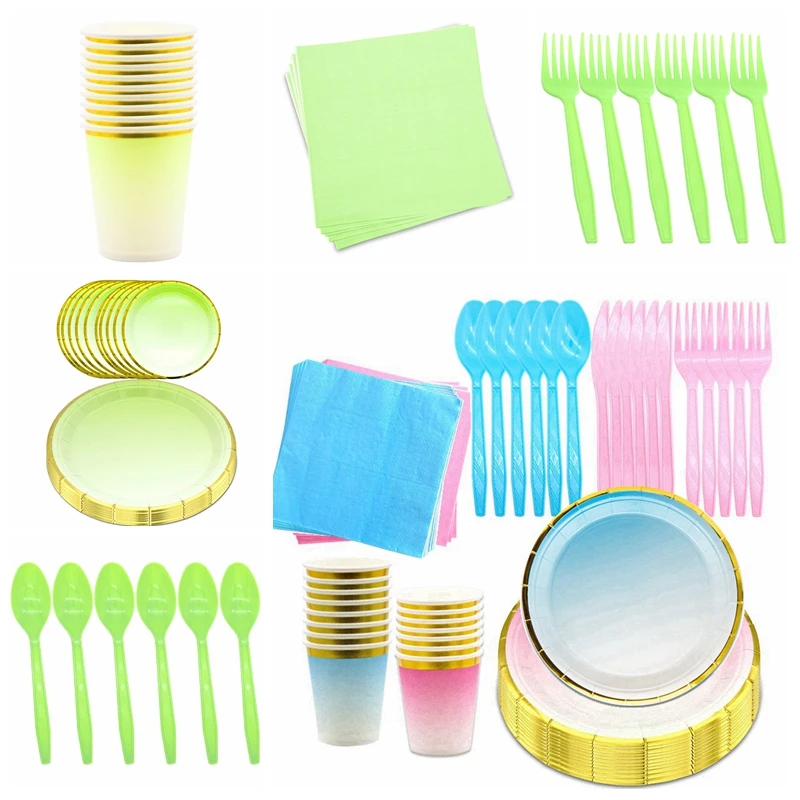 Набор с градиентом горячего тиснения розовая синяя зеленая бумажная салфетка