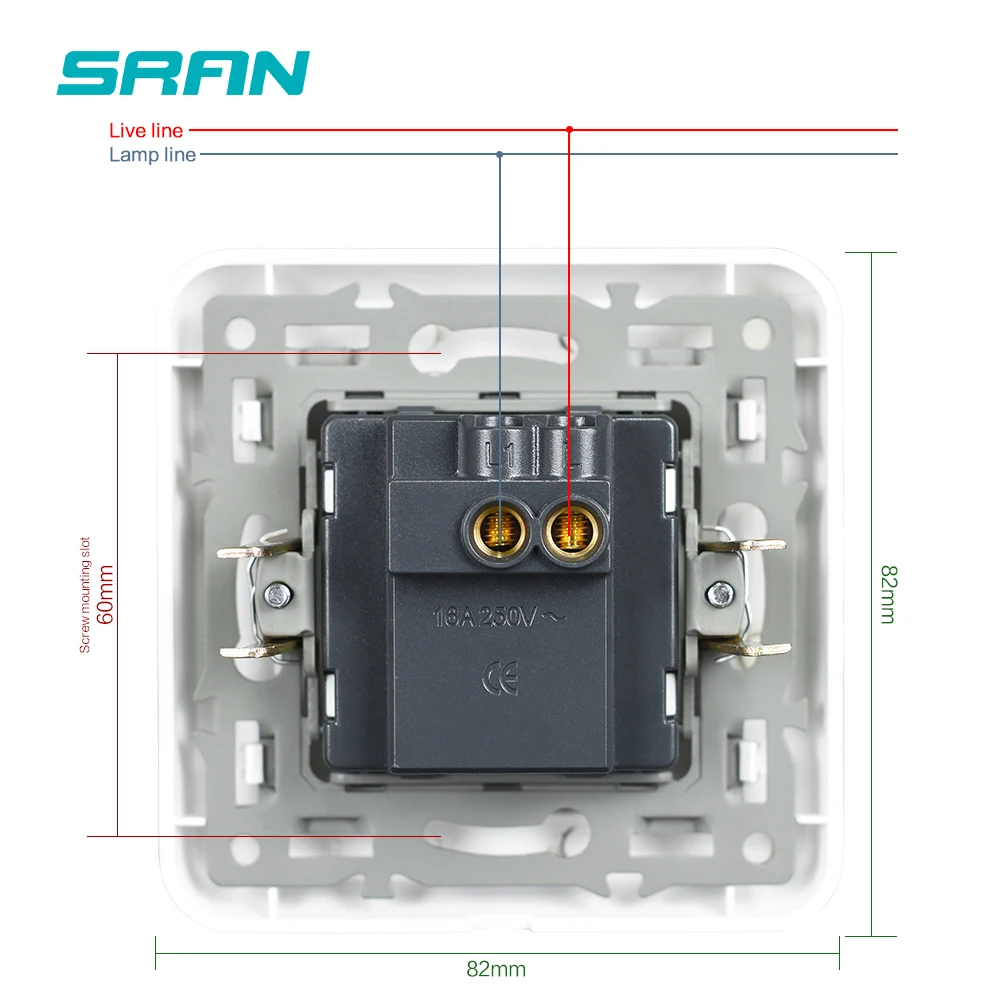 SRAN светильник переключатель 1gang 1way 16A 250V Новый огнезащитных PC Сенсорная панель