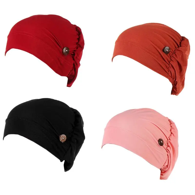 Для женщин мусульманский тюрбан Кепки с металлической кнопкой маска держатель