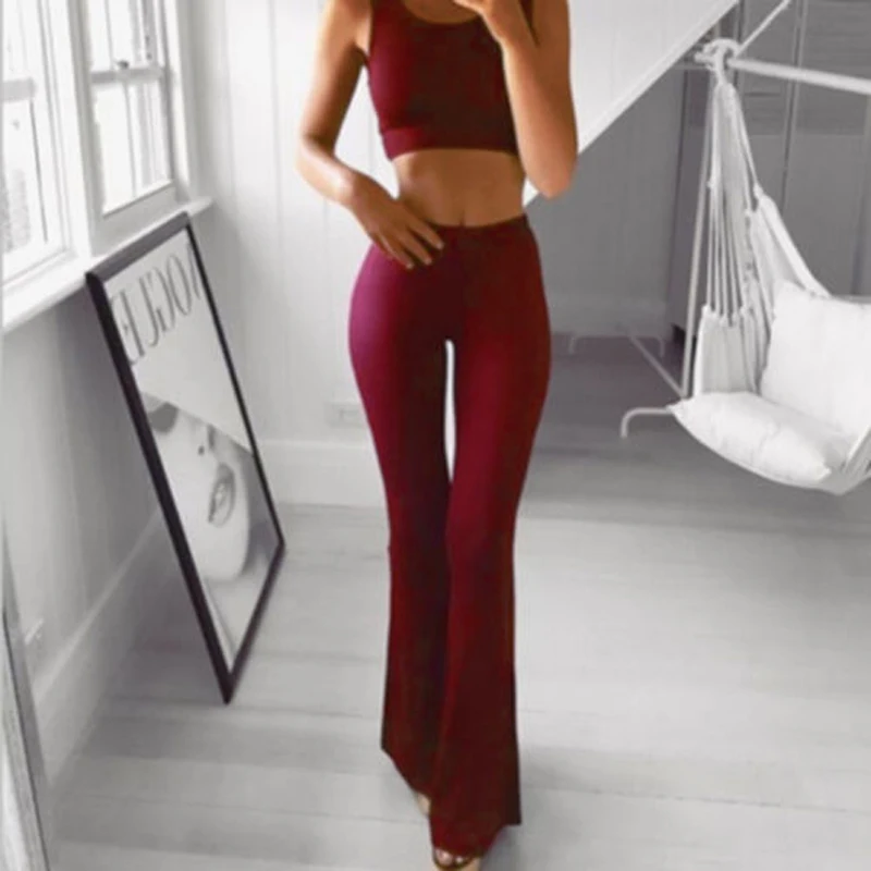 

Summer Autumn Solid Elegant Female Lady Women's Palazzo Flared Wide Killer Legs Pants High Waist OL Ladies Career Long Trousers