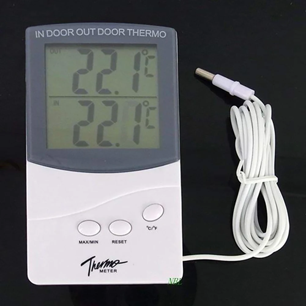 room electronic lcd max min thermometer digital indoor outdoor thermo temperature meter with probe sensor cable weather station free global shipping