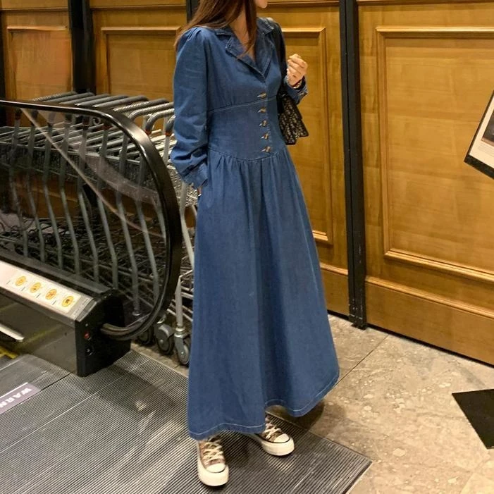 

Zoulv 2021 Spring Summer Autumn Long Sleeve Slim Denim Long Dress Female Party Woman Winter Elegant Evening Ladies Dress