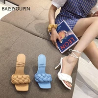 plus size new lace up fashion women sandals ladies pumps female slides square toe sweet super high heels thin heels 35 41 solid