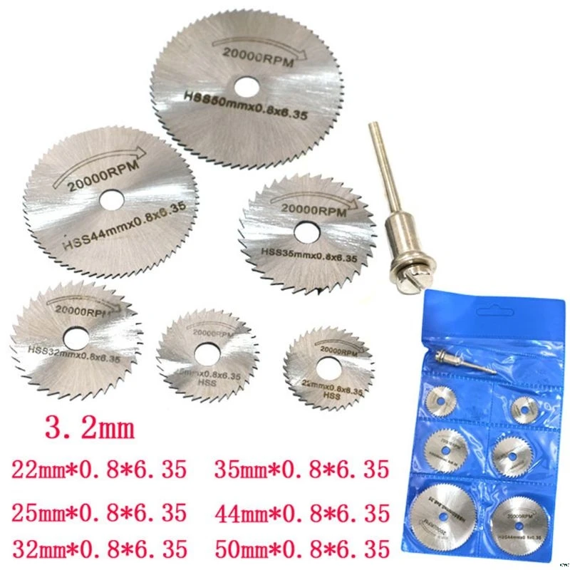 7pcs/set Mini High Speed Steel Saw Web Circular Rotary Cutting Blade Wheel Discs Mandrel Electric Grinding Accessories | Инструменты