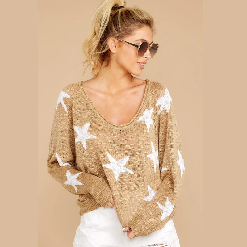 Свободный сексуальный модный свитер с принтом звезды, повседневный стильный свитер, женская зимняя коллекция, четыре цвета, женская зимняя одежда