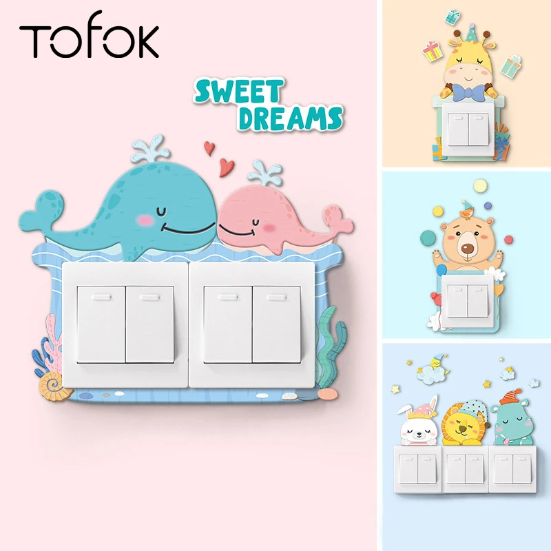 Tofok PU 3D Мультяшные Животные Мягкие пластиковые наклейки переключатель домашняя
