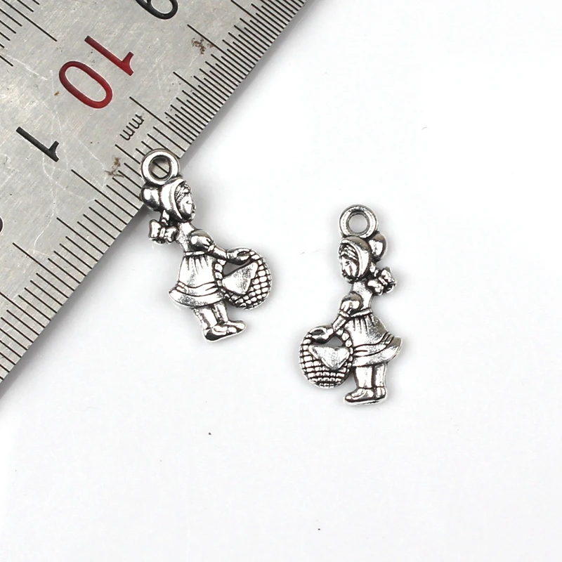 Подвески с маленьким красным капюшоном 11*21 мм 20 шт. тибетские посеребренные