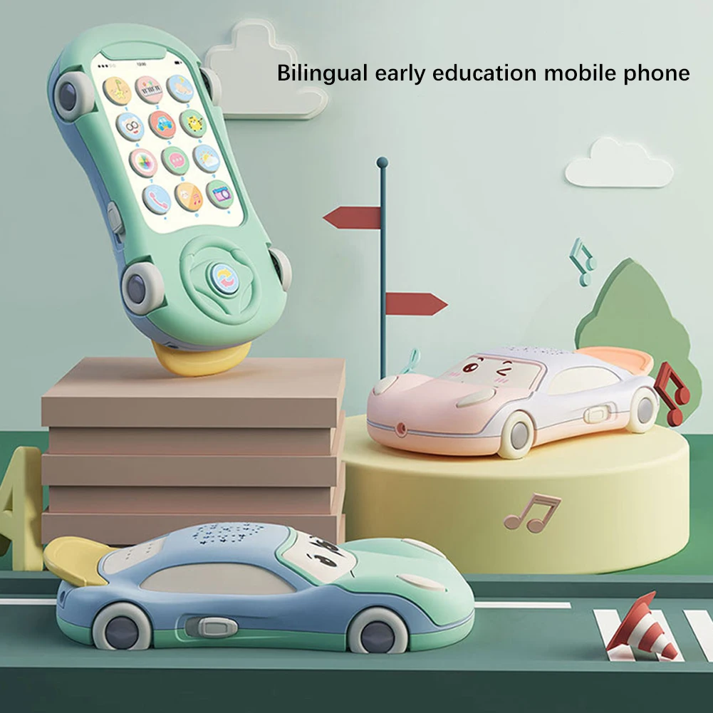 

Baby Cartoon Car Musical Mobile Phone Toys Toddlers Bilingual Early Education Puzzle Projection Telephone Toy Kids Gift for 0-1