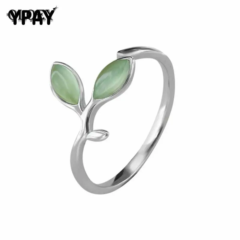 YPAY 100% Настоящее серебро 925 пробы с зелеными опаловыми листьями открытые кольца