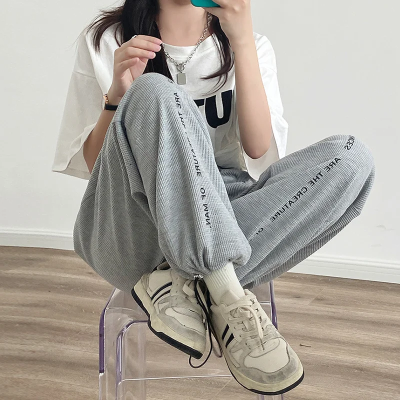 

Summer Thin 2021 New Small 155 Gray Sports Pants Female Summer Loose Tappered Spring and Autumn Ins Fashion Sweatpants