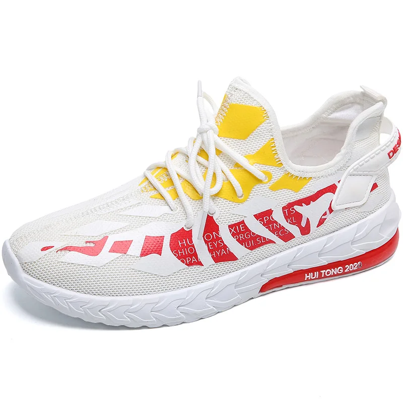 

Мужские сетчатые туфли, резиновая подошва, круглый носок, модная повседневная дорожная обувь с надписью, на шнуровке, на плоской подошве