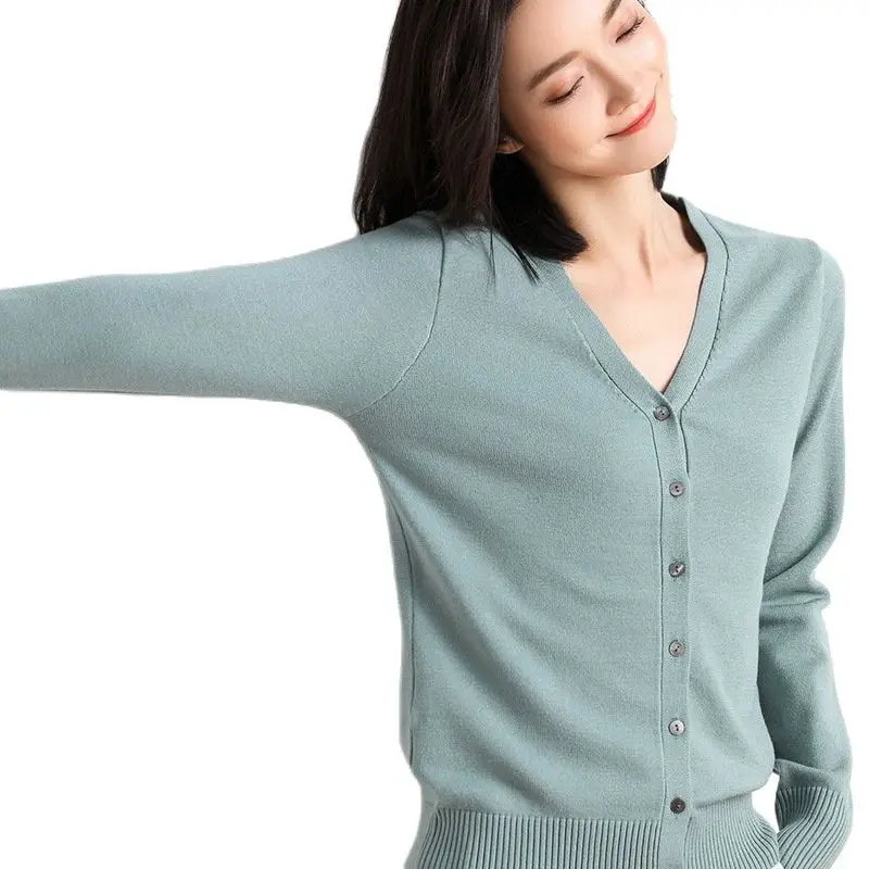 

Knit Cardigan Women's Comfortable V-neck Jacket Spring and Autumn Sweater Short Top Long Sleeve Summer