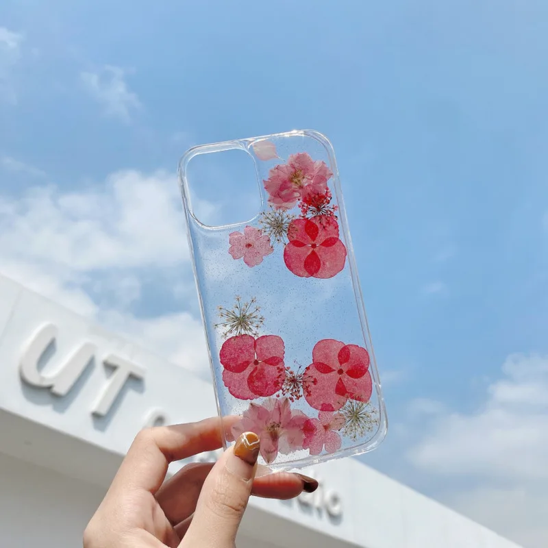 

Real Flowers Dried Flowers Pressed Phone Case For iPhone 12 11 Pro Max X XR XS Max 7 8 plus SE Case Soft Clear Floral Cover