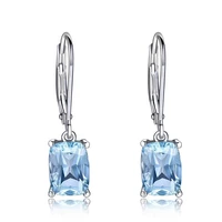 chic silver sparkling princess cut aquamarine dangle drop leverback earrings for women birthday jewelry