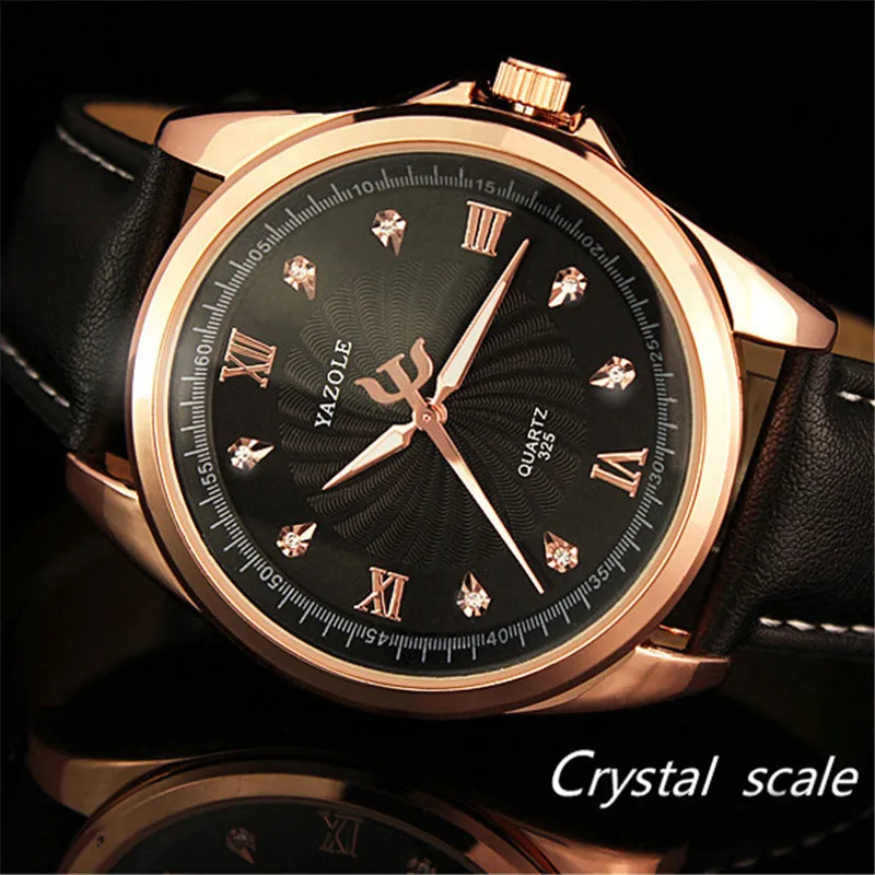 

Yazole brand, business men's quartz watch, Rose gold large dial, Roman numerals, diamond-encrusted design, elegant and elegant